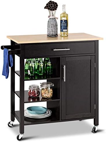 Cypressshop Wooden Rolling Kitchen Trolley Cart Island Baker's Racks 4 Tiers Shelving Units Storage Cabinet Utility Organizer Drawer Towel Holder Rack Home Furniture
