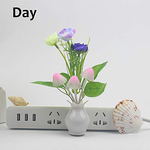 Warmstor 2 PCS Jasmine Flower Plug In 7-Color Changing Dusk to Dawn LED Mushroom Night Light Wall Light (Pink & Purple)