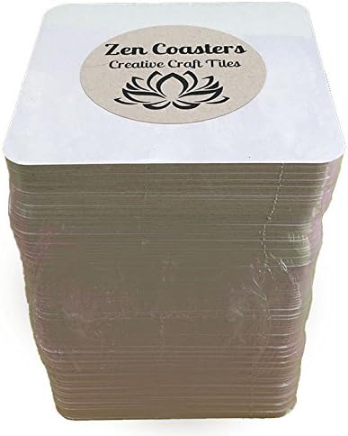 Zen Coasters Creative Craft Tiles for Craft Projects or Drinks - 4 Inch, Set of 100 Square Medium Weight Paper Fiberboard, Blank, Plain White Disposable Coasters - Made in USA
