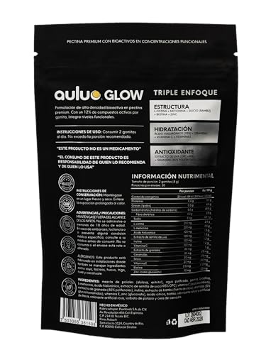 AULUO GLOW | HAIR SKIN & NAILS | Gomitas con Ácido Hialurónico, Biotina, Ceramidas y Antioxidantes para Piel, Cabello y Uñas | Veganas, Sin Azúcar, Endulzado con alulosa | 60 Gomitas de Pectina