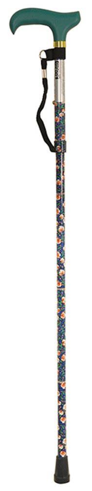 Aidapt Floral Design Fold Down Adjustable Height Lightweight Walking Stick with Anti Slip Ferrule Foot to Aid Stability when Walking Supplied with a Hanging Carry Strap and Rubber Handle