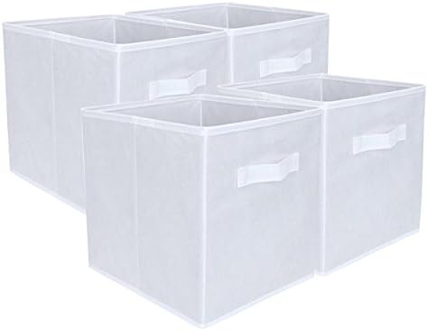 Foldable Storage Cube Basket Bin-4Pcs- Containers for Home Shelf Organizer Cloth Collapsible Box and Kids Toys Drawer (White)