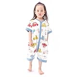 Huluwa Baby Sleeping Bag, Summer Baby Sleep Sack, Children Sleepwear, 100% Cotton Short Sleeve Wearable Blanket for Toddlers Kids, Blue Car, XL
