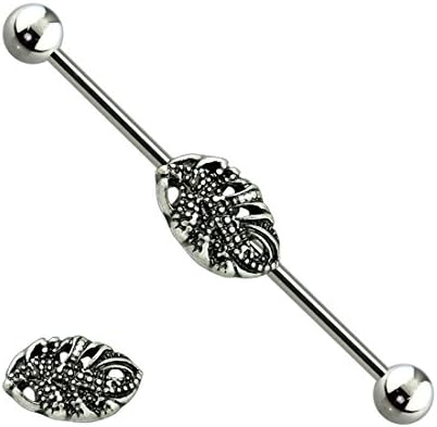 14G Vintage Filigree Leaf Petal 316L Surgical Steel Industrial Barbell 38mm 1pc