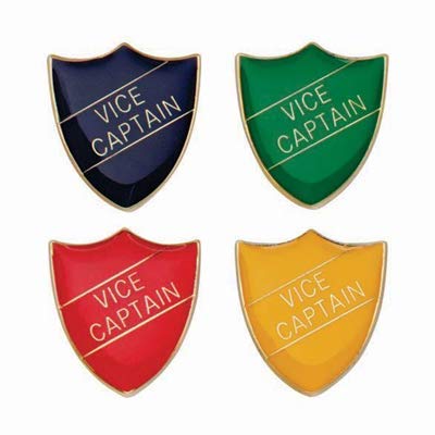 Trophy Large Vice Captain Shield Badge 32 mm with pin bar and safety clasp in 4 Colours