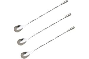 FAVOMOTO 3pcs 50cm Stainless Steel Cocktail Mixing Spoons with Spiral Bar Long Handle for Coffee, Ice, Milk