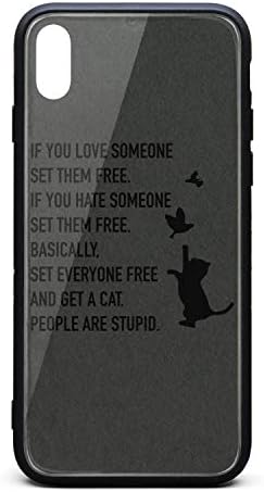 Best Phone Case for iPhone X Set Everyone Free Love Cat Rubber Frame Tempered Glass Covers Personality Shock-Absorption Skid-Proof Never Fade Cell Cases Printted Ultra