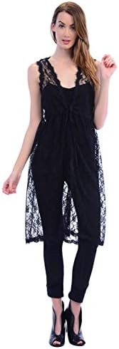 CARAPACE Womens Women's Long Lace Vest BLACK L