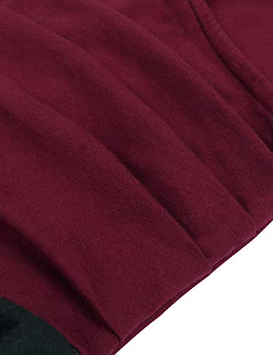 KASCLINO Retro Dresses, Women's V-Neck Floral Print Swing Autumn Winter Dress Wine Red M - Thumbnail 3