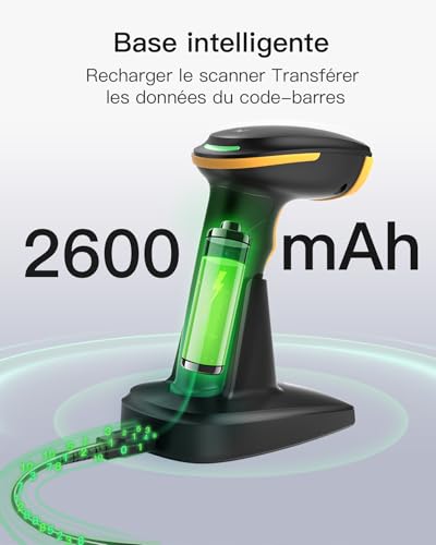 Inateck Bluetooth 2D Barcode Scanner, 2D Wireless QR Code Scanner with 2600mAh Battery and Smart Charging Base, Portable Scanner Support AI, APP, SDK, BCST-36