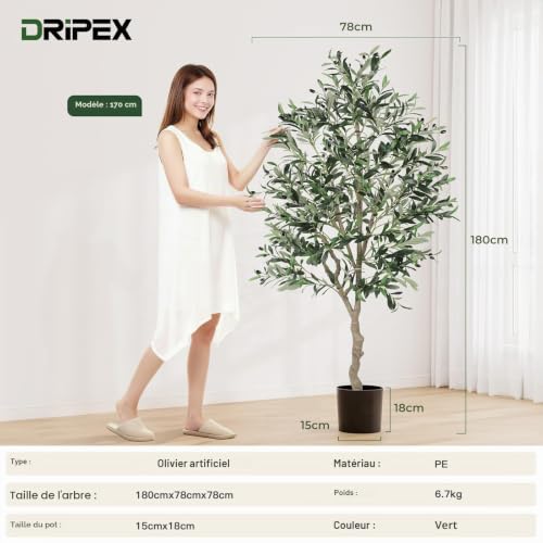 Dripex Large Artificial Olive Tree in Pot 180cm Artificial Olive Tree Home Living Room Bedroom Office Garden Decoration