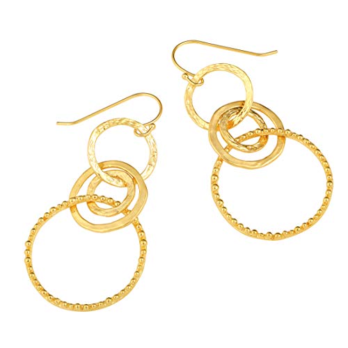 PZ Paz Creations 14k Gold Over 925 Sterling Silver Textured Circle Link Dangle Earrings (Gold Over Silver)