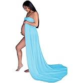 YnimioAOX Women's Off Shoulder Strapless Sweetheart Maternity Dress for Photography Split Front Chiffon Gown for Photoshoot