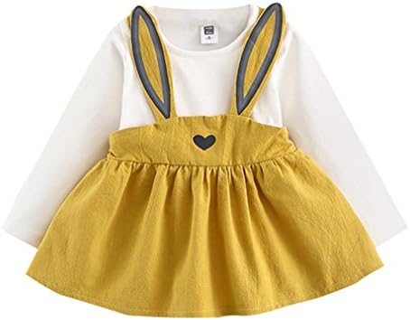 Luversco 0-3 Years Old Autumn Baby Kids Toddler Girl Cute Rabbit Bandage Suit Mini Dress (90, Yellow)