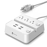 iClever BoostStrip Smart Power Strip | USB Charger with 4 USB + 3 AC OutLets, Dual Switch Control Charging Station and Phone / Tablet Stand - White
