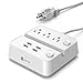 iClever BoostStrip Smart Power Strip | USB Charger with 4 USB + 3 AC OutLets, Dual Switch Control Charging Station and Phone / Tablet Stand - White