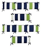 Navy Blue and Lime Green Stripe Collection Crib Bumper by Sweet Jojo Designs