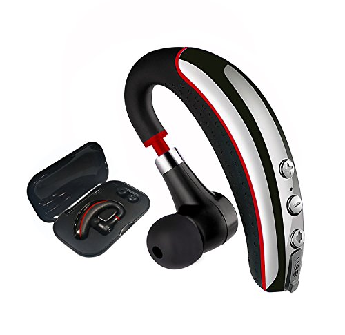 [Upgrade Version] Bluetooth Headset, Wireless Earpiece V4.1 with Mute Switch, Hands Free Lightweight Noise Reduction Headset with Mic for Cell Phone-Headset+Case