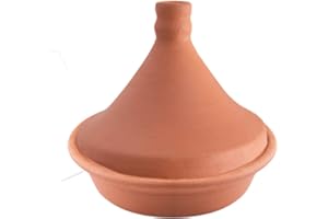 HAKAN Handmade Clay Tagine Pot for Cooking, Lead-Free Unglazed Earthenware Tajine Pot for Stovetop, Terracotta Tangine Pot for Moroccan, Indian, and Asian Dishes (Medium)