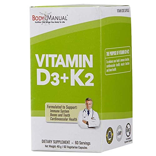 BodyManual Vitamin D3 (5,000 IU) + K2 (as MK7 160 mcg) GMO, Gluten