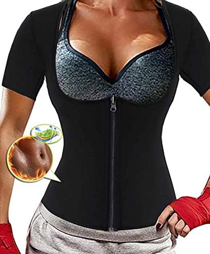 QUAFORT Women's Neoprene Sweat Vest Sauna Suit Slimming Body Shaper Workout Weight Loss Hot Waist Trainer Shirt Top with Sleeves