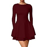 XXTAXN Women's Sexy Crew Neck Long Sleeeve Flowy Hem Cocktail Club Corset Mini Dress with Side Pocket
