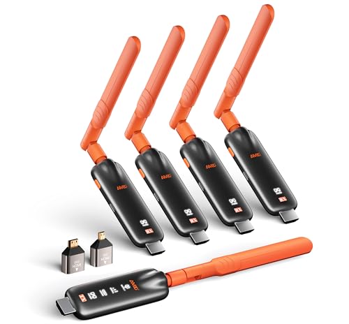 AIMIBO [2026] Wireless HDMI Kit 1 Transmitter & 4 Receivers, Supports 6 RX, Casting Laptop/PC/TV Box to 6 TV/Screens/Projectors, Decoding 4K to 1080P 60Hz Range 50m, Ideal for Office and Events