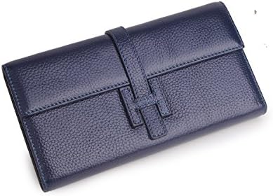 Grebago Women's Genuine Leather Long Wallet Clutch Purse Handbag Card Holder Case with Coin Zipper Pocket Dark Blue (Gift box)