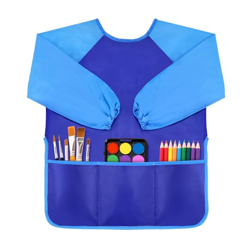 DaiUni Art Smock for Kids, Toddler Paint Smock Painting Apron, Children Apron With Long Sleeve and 3 Pockets for Age 2-6