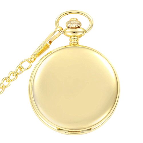 Golden classic smooth full hunter pocket watch with cha…