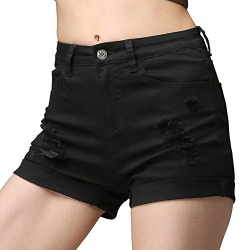 cunlin High Waist Denim Shorts for Women Ripped high Waisted Jeans Shorts Black L