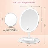BESTOPE LED Makeup Mirror with 1X/10X Magnification, Natural Lighted Vanity Mirror Touch Screen, USB & Battery Power Supply, Oval Shaped Dimmable Countertop Cosmetic Makeup Mirror