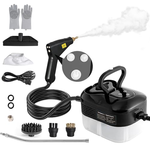 Steam Cleaner, 6-Levels Adjustable Switch Handle, 15s Heat-Up, 1.2L Tank, Steamer for Cleaning with 8 Pcs Accessories, Steam Cleaner for Home for Dirt, Grease, Grout, Tile,Floor,Couch and Car Black