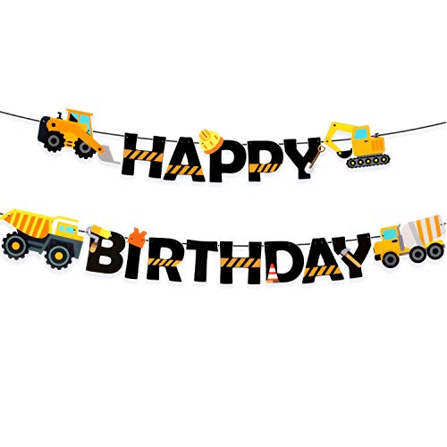 Construction Birthday Banner Dump Truck Party Decorations Pre-Assembled Builder Bulldozer Excavator Tank Truck Garland Supplies