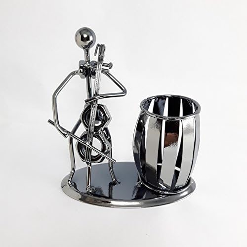 The Musician Man Play Cello Statue Fegurine Alloy Dark Gray Color With A Small Oval Shape Container Accessories De'cor Collectible Showcase Tablework 5.25 Inch Hieght