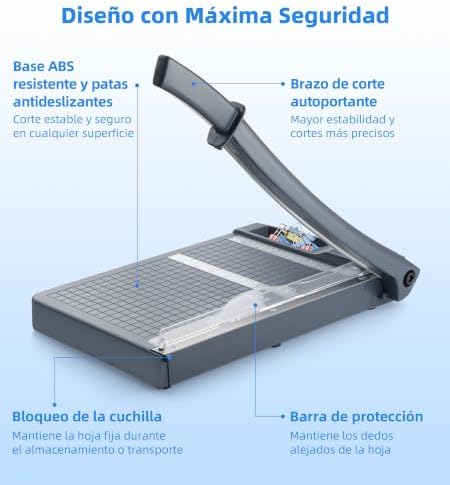 Guillotina Cortadora de Papel 30 cm, Capacidad de Corte de hasta 12 Hojas A4 80 g/m², con Bloqueo de Seguridad y Regla de Precisión, para Oficina, Escuela, Manualidades y Fotos