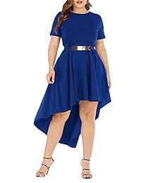 Vestido camisero blusa de manga corta asimétrico con volantes de alto y bajo tamaño Agmibrelr para mujer