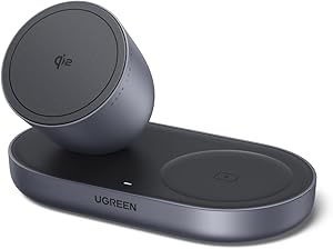 UGREEN Zapix 2-in-1 Magnetisches Kabelloses Ladegerät 15W, Qi2 zertifizierte iPhone Ladestation kompatibel mit MagSafe für iPhone 17/16/15/14/13/12 Serie & AirPods, mit 1M Kabel - Schwarz