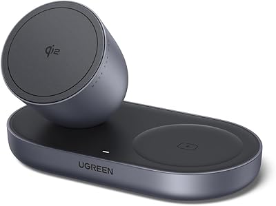UGREEN Zapix 2-in-1 Magnetisches Kabelloses Ladegerät 15W, Qi2 zertifizierte iPhone Ladestation kompatibel mit MagSafe für iPhone 17/16/15/14/13/12 Serie & AirPods, mit 1M Kabel - Schwarz