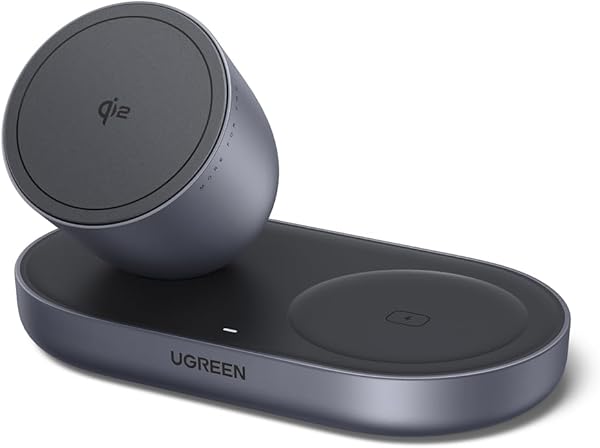 UGREEN Zapix 2-in-1 Magnetisches Kabelloses Ladegerät 15W, Qi2 zertifizierte iPhone Ladestation kompatibel mit MagSafe für iPhone 17/16/15/14/13/12 Serie & AirPods, mit 1M Kabel - Schwarz