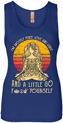 I'm Mostly Peace Love and Light & A Little Go F Yourself T-Shirt Tattoos Yoga Vintage Girls Womens Jersey Tank Top