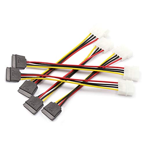 DaFuRui 5-Pack 4 Pin Molex to 15 Pin SATA Power Cable Adapter for IDE 8 Inches