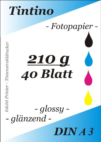 Photo Paper DIN A3/210 g/m²/Glossy/Dries Immediately/Waterproof/High Gloss/for Inkjet Printers/40 Sheets/Brilliant White