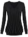 Lotusmile Women's V Neck Pleated Long Sleeve Blouse Wrap T-Shirt, (XXL Black)