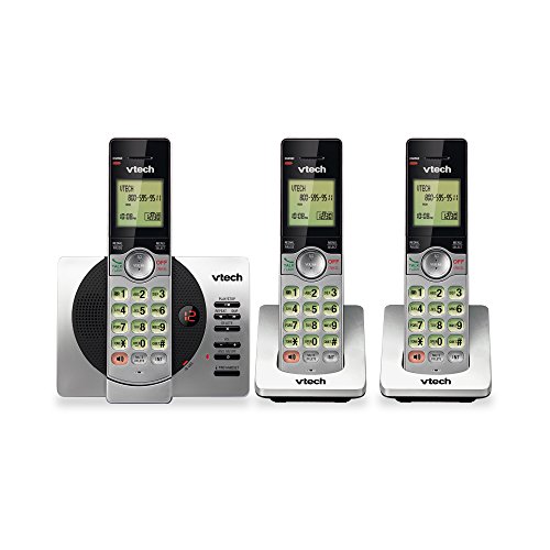 VTech CS6929-3 DECT 6.0 Three Handset Cordless Phone with ITAD, CID, Backlit Keypads and Screens, Full Duplex Handset Speakerphones, Call Block Silver/Black