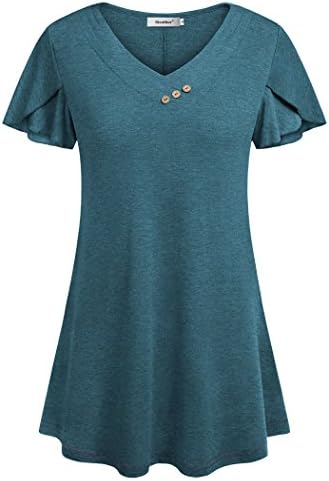 Sixother Plus Size Women's Tunics, Loose Summer Tops Ladies Ruffled Sleeves Loose Fitted Blouses Casual Summer Tunics for Leggings Blue Aqua 2XL