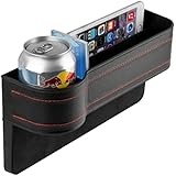 2-Pack Car Seat Gap Filler Organizer - Leather Storage With Cup Holders For Phone, Keys, Drinks (Black)