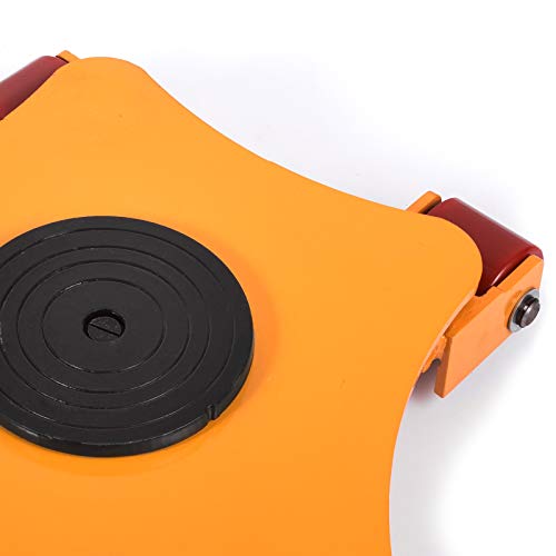 OrangeA Industrial Machinery Mover 11000Lbs Capacity Machinery Mover Skates 5 Rollers 360 Degree Rotation Machinery Mover Dolly with 39 Inch Push Rod (4T with Bar/ 360° Rotation)