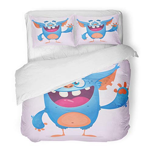 Emvency Bedding Duvet Cover Set Full/Queen (1 Duvet Cover + 2 Pillowcase) Cute Furry Blue Monster Bigfoot Troll Character Mascot for Children Book Holiday Hotel Quality Wrinkle and Stain Resistant