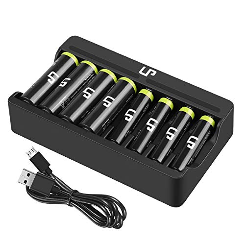 LP AA AAA Battery Charger Pack, 8 Slot Charger & 2300mAh AA (4-Pack) & 1000mAh AAA (4-Pack) Ni-MH Rechargeable Battery for Wireless Mouses, Kids Toys, Remotes, Microphones, Game Controllers & More
